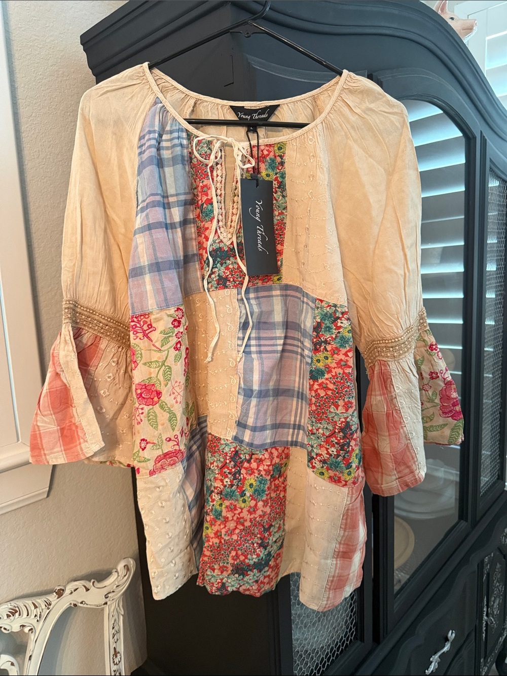 Young Threads Cream Patchwork Peasant Tunic - Multicolor Panels